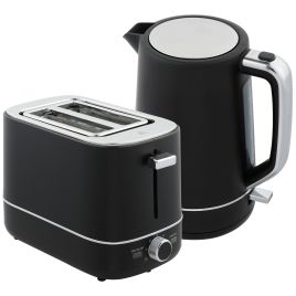 HERON Kettle and Toaster Set, 1.7L 3000W Fast Boil Kettle & 2 Slice Toaster Kitchen Set with 6 Level Browning Controls, Defrost, Reheat, Black