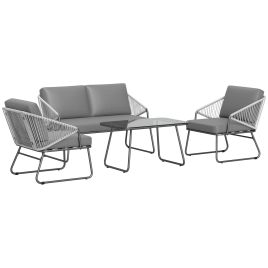 SUNVISTA 4 Piece Rattan Garden Furniture Set, Wicker Patio Outdoor Furniture Set with Loveseat, Armchairs, Grey