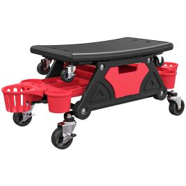 HERON Rolling Mechanic Stool 135kg Capacity 360 Swivel Wheels Slide Out Tool - Red