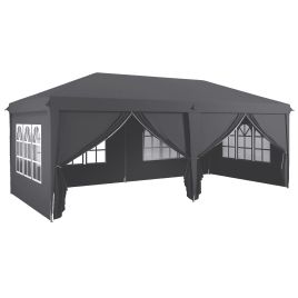 3 x 6 m Pop Up Gazebo with Sides and Windows, Height Adjustable Party Tent with Storage Bag for Garden, Camping, Event, Grey