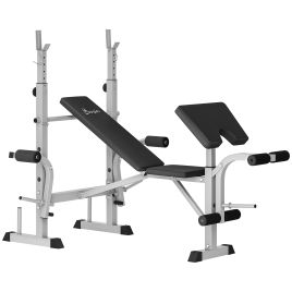 HERON Adjustable Weight Bench with Squat Rack Preacher Curl Leg Developer - Grey