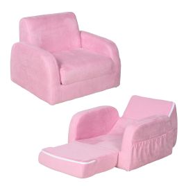 2 In 1 Kids Armchair Sofa Bed Fold Out Padded Wood Frame Bedroom, Pink