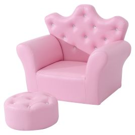 PU Leather Children Sofa Armchair with Free Footstool - Pink