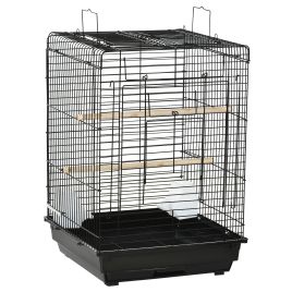 Steel Bird Cage with Openable Top, Stand, Tray, Handles, Feeding Bowls for Parakeet, Finch, Black