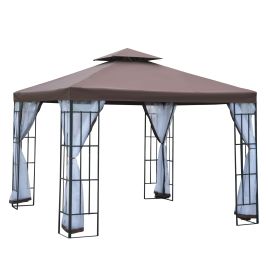 3 x 3M Patio Gazebo Canopy Garden Pavilion Tent Shelter with 2 Tier Roof and Mosquito Netting, Steel Frame, Coffee