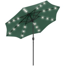 2.7m Patio LED Umbrella with Push Button Tilt/Crank 8 Ribs Sun Shade for Outdoor Table Market Umbrella Green