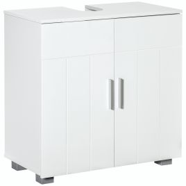 Pedestal Under Sink Cabinet, Modern Bathroom Vanity Unit, Storage Cupboard with Double Doors, Adjustable Shelf, White