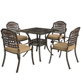 SUNVISTA Five-Piece Cast Aluminium Garden Dining Set - Bronze Tone