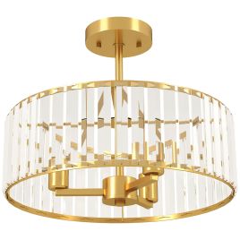 HERON Crystal Ceiling Light Fixture Semi Flush Mount Chandelier E14 3 Lights - Gold Tone