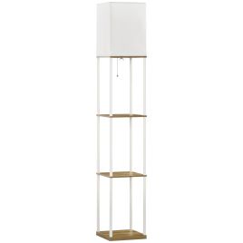 Modern Floor Lamp with Shelves, 3 Layer Shelf Tall Standing Lamp with Fabric Lampshade, Pull Chain Switch (Bulb not included)