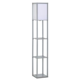 4-Tier Grey Floor Lamp with Shelf, Floor Light with Storage Shelf, Reading Standing Lamp