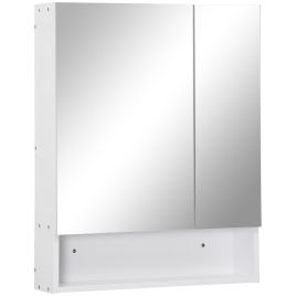 KANSAS Bathroom Cabinet Mirror Wall Mounted Adjustable Shelf 2 Doors - White