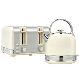 HERON Polished Metal Kettle and Toaster Set - Cream