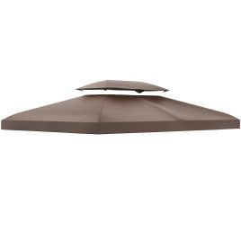 3x4m Gazebo Replacement Roof Canopy 2 Tier Top UV Cover Garden Patio Outdoor Sun Awning Shelters Brown (TOP ONLY)