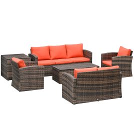 SUNVISTA 6 Pieces Rattan Garden Furniture Set, Orange