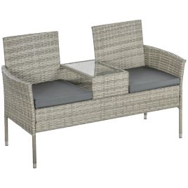Two-Seat Rattan Chair, with Middle Table - Mixed Grey