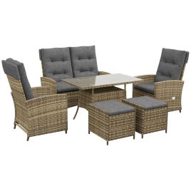 Jones Six-Piece Rattan Garden Set with Reclining Chairs - Grey