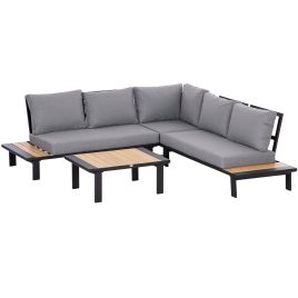 4 Pieces Aluminium Garden Furniture Set L Shape Sofa Set with Tables, Cushions for Indoor, Garden, Patio, Dark Grey