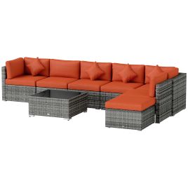 SUNVISTA Eight-Piece Rattan Sofa Set - Orange/Grey
