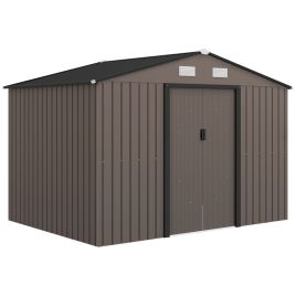 9 x 6FT Garden Metal Storage Shed Outdoor Storage Shed with Foundation Ventilation & Doors, Brown