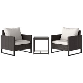 SUNVISTA 3-Piece Rattan Bistro Set with 4 Cushions & Glass Table, Wicker Patio Furniture Set, Brown