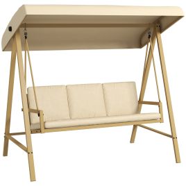 3 Seater Garden Swing Chair with Adjustable Canopy - Beige