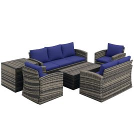 SUNVISTA 6 Pieces Rattan Garden Furniture Set, Navy Blue