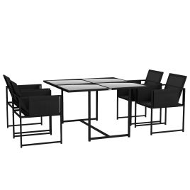 Jones 5-Piece Garden Dining Set with Breathable Mesh Seat Adjustable Backrest and Tempered Glass Table Top - Black