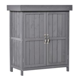 Wooden Garden Storage Shed Tool Cabinet Organiser with Shelves and Two Doors - Grey