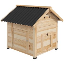PAWSTER Wooden Duck House with Double Doors, Openable Roof, Ventilation Holes, Removable Base, Natural Wood Finish