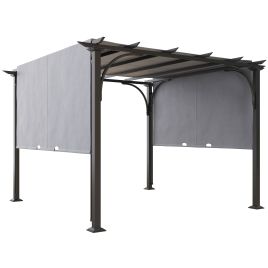 3 x 3M Garden Pergola, Outdoor Retractable Pergola Gazebo with Adjustable Canopy, Sun Shade Patio Canopy Shelter, Grey