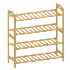 FEYNOR Freestanding Bamboo Shoe Rack, 4-Tier Shoe Shelf Stand - Natural Wood Finish