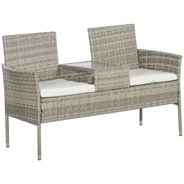 Two-Seat Rattan Chair, with Middle Table - Grey