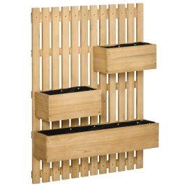 Wall-mounted Wooden Garden Planters with Trellis, Drainage Holes and 3 Movable Planter Boxes, Wall Raised Garden Bed for Patio, Natural