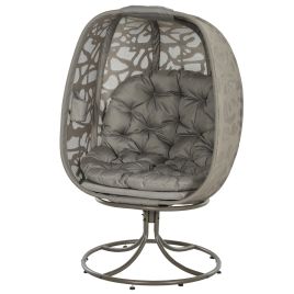 SUNVISTA Swivel Egg Chair with Cushions, Foldable Basket Seat and Metal Frame, Indoor Outdoor Lounge Chair for Balcony, Sand Brown