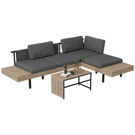 Jones 3-Piece L Shaped Garden Sofa Set with Table and Cushions - Grey