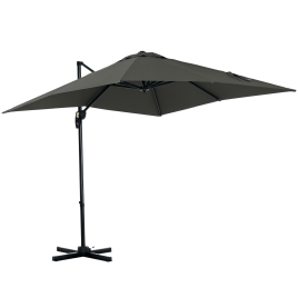 2.5 x 2.5m Patio Offset Parasol Cantilever Umbrella Sun Shade Canopy Shelter 360° Rotation with Crank Handle and Cross Base, Grey