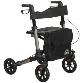 HERON 4 Wheel Rollator with Seat and Back, Folding Mobility Walker with Carry Bag, Adjustable Height, Dual Brakes, Silver