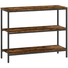 HERON 3 Tier Console Table with Storage Shelves - Rustic Brown