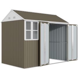 8 x 6 ft Galvanised Garden Shed, Outsoor Metal Storage Shed with Double Doors Window Air Vents for Patio, Lawn, Grey