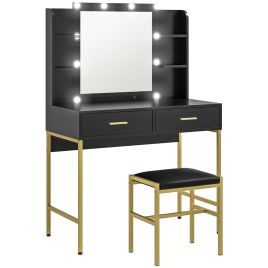 Scott Dressing Table with Lighted Mirror and Cushioned Stool - Black