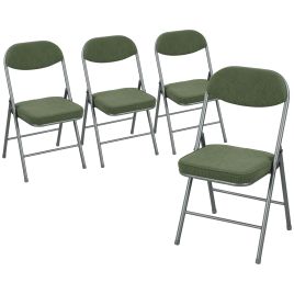 HERON Set of Four Folding Corduroy Seat Chairs - Green