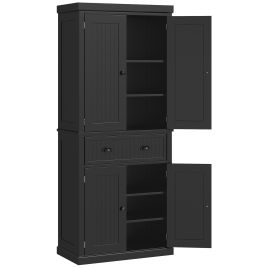 Traditional Kitchen Cupboard Freestanding Storage Cabinet with Drawer, Doors and Adjustable Shelves, Black