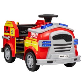 AIVAGO Ride on Fire Truck, 12V Kids Electric Car with Siren and Flashing Lights, Firefighting Tools, Music Horn, Slow Start