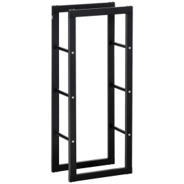 Outdoor Metal Firewood Log Holder Tall Indoor Rack Shelf with Side Rails, Rust Resistant - Black