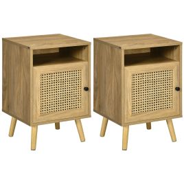 Bedside Table - ISLIN 2 Piece Nightstand Natural 39cm