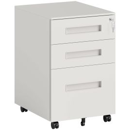 VONSETTA 3 Drawer Metal Filing Cabinet with Wheels & Lock, Under Desk Storage for A4, White