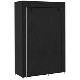 Scott Portable Fabric Wardrobe with 6 Shelves 1 Hanging Rail and Foldable Closets- Black