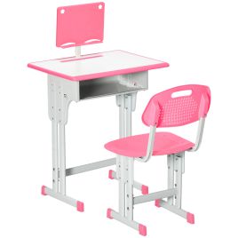 Kids Desk and Chair Set with Adjustable Height and Storage Drawer