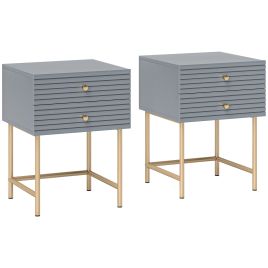 HERON Set of Two Elegant Bedside Tables - Grey/Gold-Tone